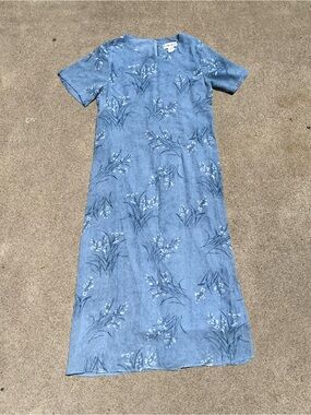 Vintage 90s Blue Floral Midi Dress